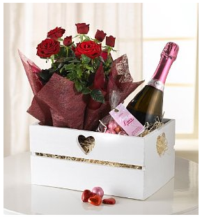 As always M&S have the answer to your prayers all wrapped up. Send that special someone an extra special Valentine's gift; this red rose hamper includes a magnificent pot of red Kordana roses, a bag of love heart chocolates and Italian sparkling rosé wine for an all-inclusive gift to someone you love.