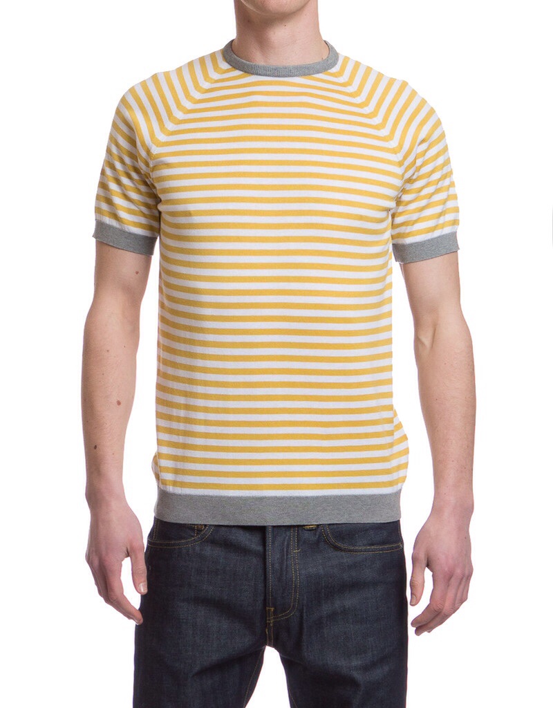 John Smedley Eddy Striped Raglan Pullover in Silver / White / Lemon 